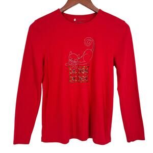 Designers Origionals Womens PS Petite Small Beaded Christmas Cats Shirt Top Red